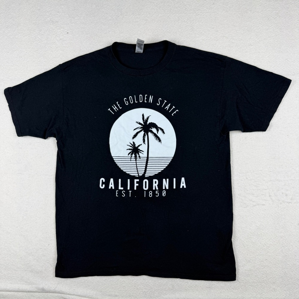 Gildan California The Golden State Palm Tree Graphic T-Shirt Black Youth XL